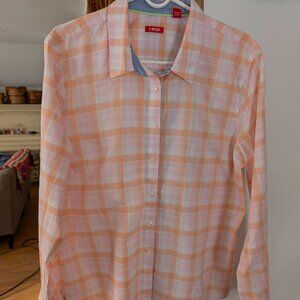 Izod Women's Plaid Cotton Long Sleeved Button Down Shirt XXL